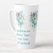 Blue Floral Latte Cup: "Scheren!" Spaß Latte Cup Milchtasse (Linke Ecke)