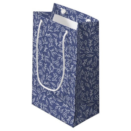 Blue Floral & Leaf Outline Gift Bag Spring Easter Kleine Geschenktüte (Vorderseite Schrägansicht)