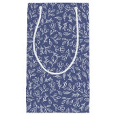 Blue Floral & Leaf Outline Gift Bag Spring Easter Kleine Geschenktüte (Vorderseite)