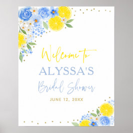 Blue Floral Lemon Brautparty Willkommen Poster