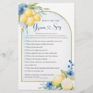 Blue Floral Lemon Hauptpresse, was Groom sagt