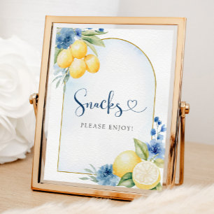 Blue Floral Lemon Main Squeeze Baby Dusche Snacks Poster