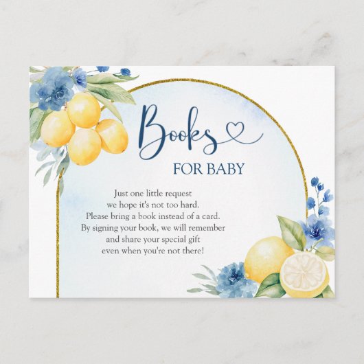 Blue Floral Lemon Main Squeeze Books for Baby Einladungspostkarte (Vorderseite)