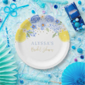Blue Floral Lemon Main Squeeze Brautparty Pappteller (Party)