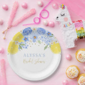 Blue Floral Lemon Main Squeeze Brautparty Pappteller (Party)