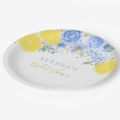 Blue Floral Lemon Main Squeeze Brautparty Pappteller (Schrägansicht)