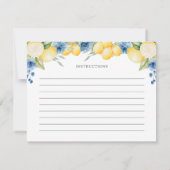 Blue floral Lemon Main Squeeze Bridal Rezept Karte (Rückseite)