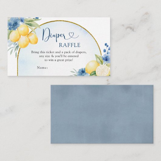 Blue Floral Lemon Main Squeeze Diaper Raffekarte Begleitkarte (Vorne/Hinten)