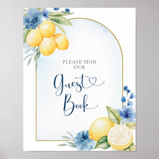 Blue Floral Lemon Main Squeeze Gästebuch (Vorne)