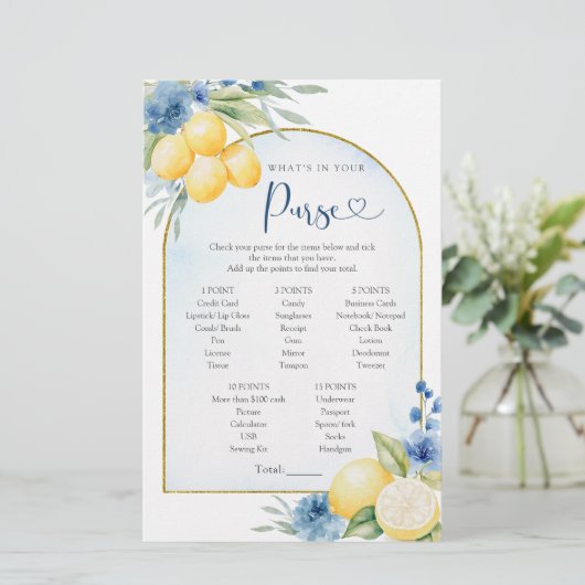 Blue Floral Lemon Main Squeeze Was in Ihrer Tasche (Stehend Vorderseite)
