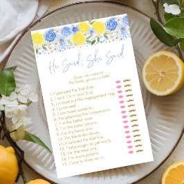 Blue Floral Lemon sagte, sie sagte Bridal Game