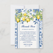 Blue Floral & Lemon Wedding Dankeskarte (Vorderseite)