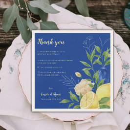 Blue Floral Lemon Wedding Party Danke für Ihre Nac Serviette