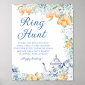 Blue Floral & Lemons Ring Hunt Brautparty Game Poster (Vorne)