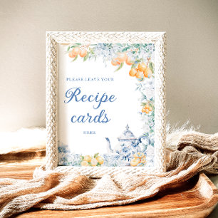 Blue Floral & Lemons Verlasse hier Ihre Rezept-Kar Poster