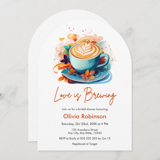 Blue Floral Liebe ist das Brechen Coffee Brautpart Einladung (Vorne/Hinten)