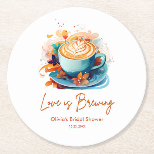 Blue Floral Liebe ist das Brechen Coffee Brautpart Runder Pappuntersetzer