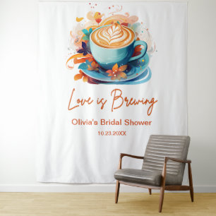 Blue Floral Liebe ist das Brechen Coffee Brautpart Wandteppich