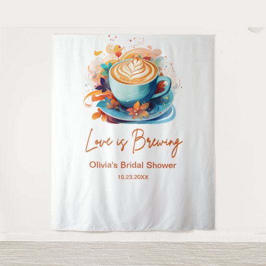 Blue Floral Liebe ist das Brechen Coffee Brautpart Wandteppich (Vorderseite)