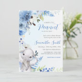 Blue Floral Little Peanut Baby Dusche Einladung (Stehend Vorderseite)