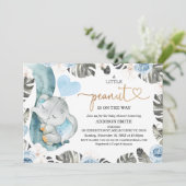 Blue Floral Little Peanut Elephant Baby Dusche Einladung (Stehend Vorderseite)