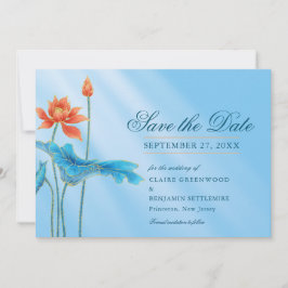Blue Floral Lotus Wedding Save the Date Einladung
