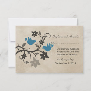 Blue Floral Lovebirds Response Card RSVP Karte