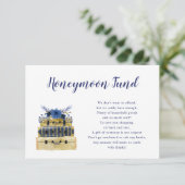 Blue Floral Luggage Honeymoon Fund Karte (Stehend Vorderseite)