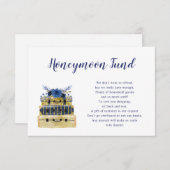 Blue Floral Luggage Honeymoon Fund Karte (Vorne/Hinten)