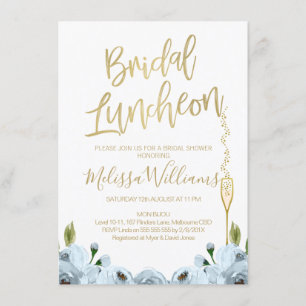 Blue Floral Luncheon Bridal Dusche Einladung
