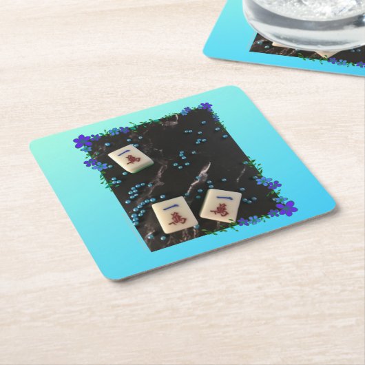 Blue Floral Mahjong Untersetzer (angewinkelt)