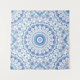 Blue Floral Mandala Wandteppich