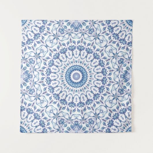 Blue Floral Mandala Wandteppich (Vorderseite)
