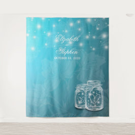 Blue Floral Mason Jar Wedding Foto Stand Hintergru Wandteppich