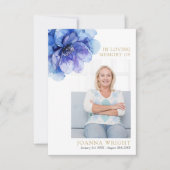 Blue Floral Memorial Beerdigung Gebet Foto-Karte (Vorderseite)