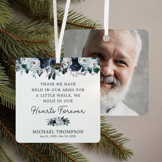 Blue Floral Memorial Foto Keepake Ornament Aus Metall