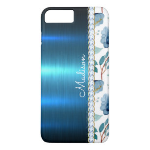 Blue Floral Metallic Glitzer Klassisches Hübsches Case-Mate iPhone Hülle
