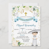 Blue Floral Mexican Boy Heilige Kommune Einladung (Vorderseite)