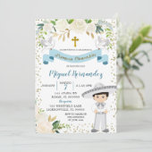 Blue Floral Mexican Boy Heilige Kommune Einladung (Stehend Vorderseite)