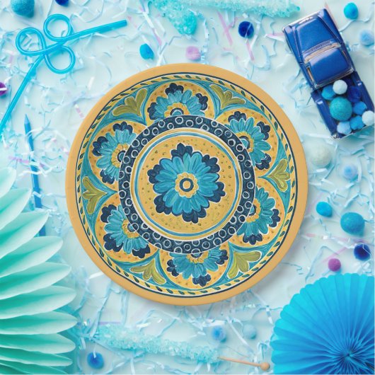 Blue Floral mexikanische Tile Pappteller (Party)