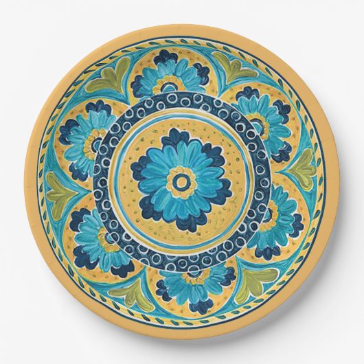 Blue Floral mexikanische Tile Pappteller (Vorderseite)
