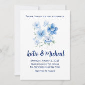 Blue Floral Minimalistisch Einfache Hochzeit Einla Einladung (Vorderseite)