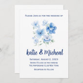 Blue Floral Minimalistisch Einfache Hochzeit Einla Einladung (Vorne/Hinten)
