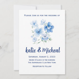 Blue Floral Minimalistisch Einfache Hochzeit Einla Einladung