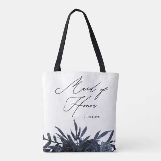 Blue Floral mit Trauzeugin Script Tasche (Rückseite)