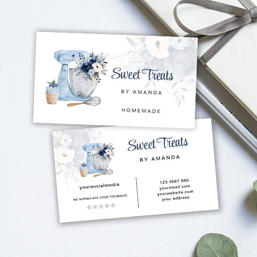 Blue Floral Mixer Business Card Visitenkarte