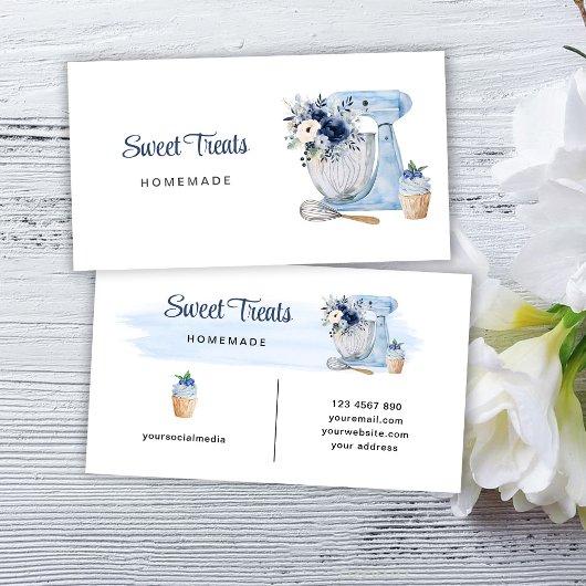 Blue Floral Mixer Business Card Visitenkarte