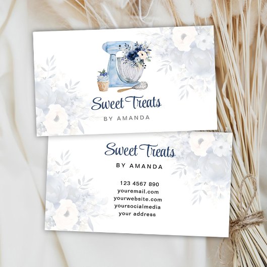 Blue Floral Mixer Business Card Visitenkarte