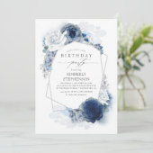 Blue Floral Modern Birthday Party Einladung (Stehend Vorderseite)