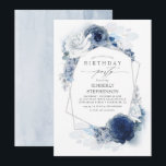 Blue Floral Modern Birthday Party Einladung<br><div class="desc">Weich staubige blaue und marineblaue Blumen Geburtstagsparty Einladungen</div>
